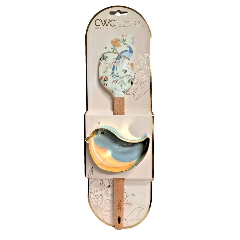 CWC Cook with Color Peacock Spatula Bird Cooke Cutter 12-in Silicone Wood Metal